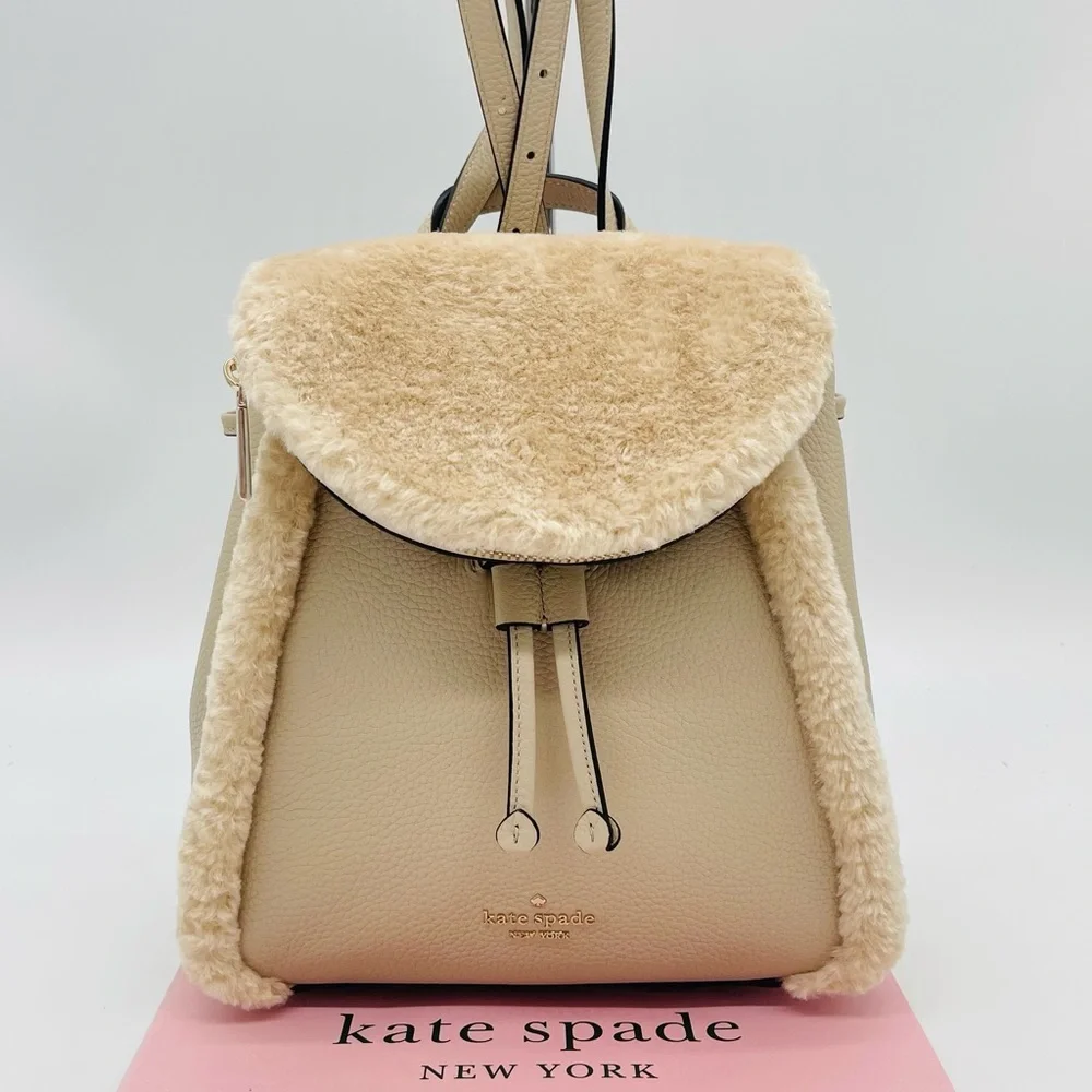 Kate Spade Leila Medium Flap Backpack Faux Shearling